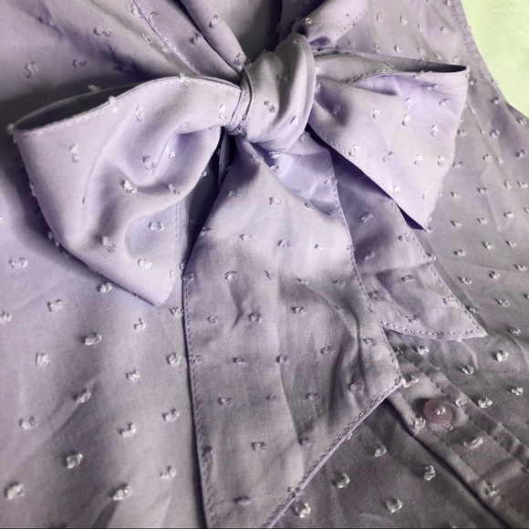Calvin Klein Lilac Embossed Tie Neck Button Blouse - Picture 4 of 6